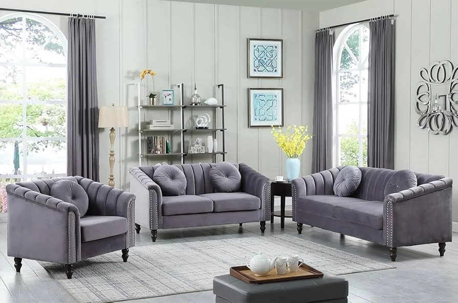 Set 3 unit merangkumi sofa, loveseat, dan kerusi